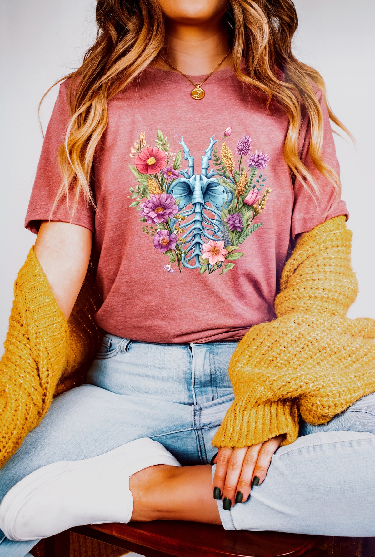 Anatomically Correct Torso Floral T-Shirt for Women, Medical Gift for Nurse