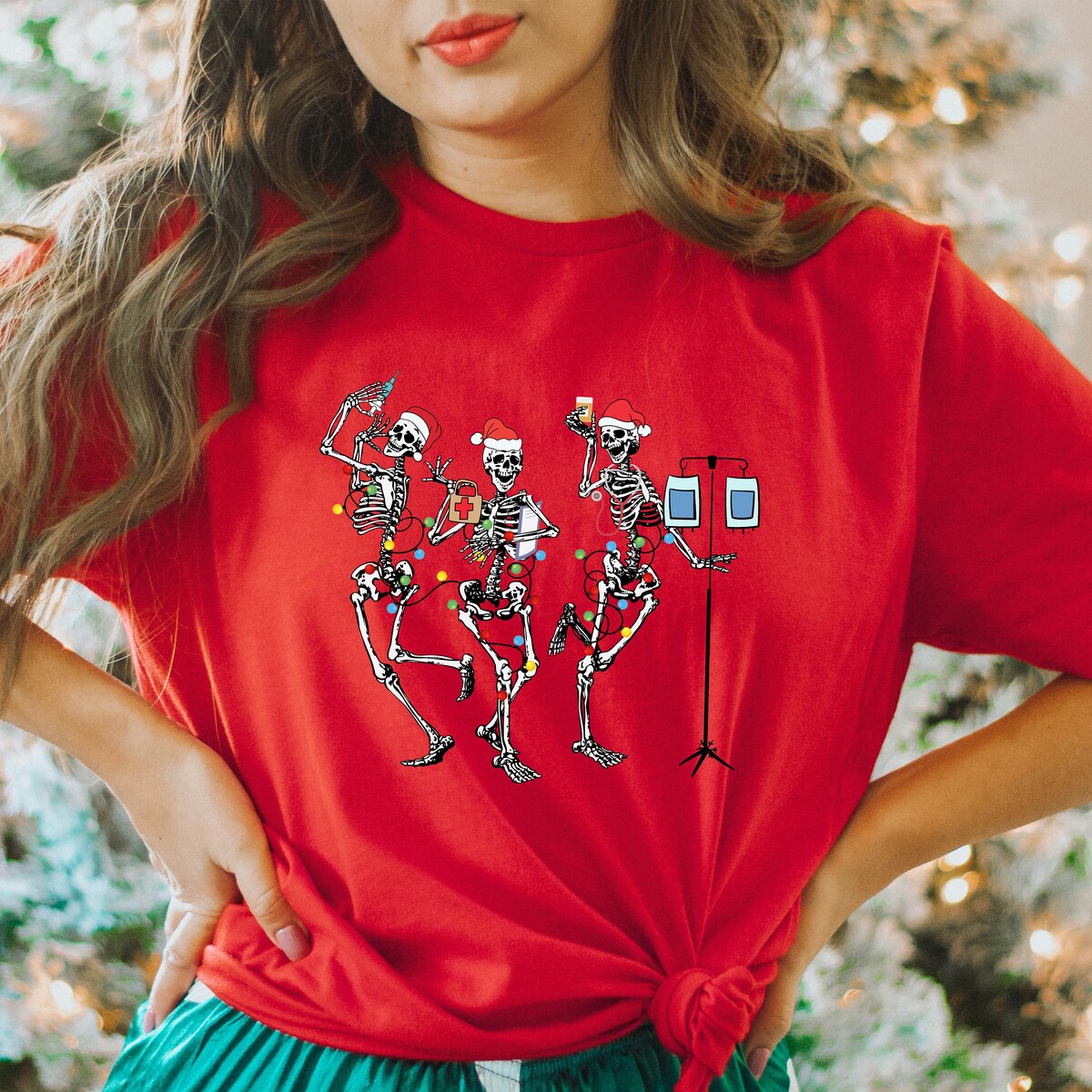 Christmas Skeleton Dancing Nurse Shirt, Funny Nurse Christmas Top, Cute Nurse Gift