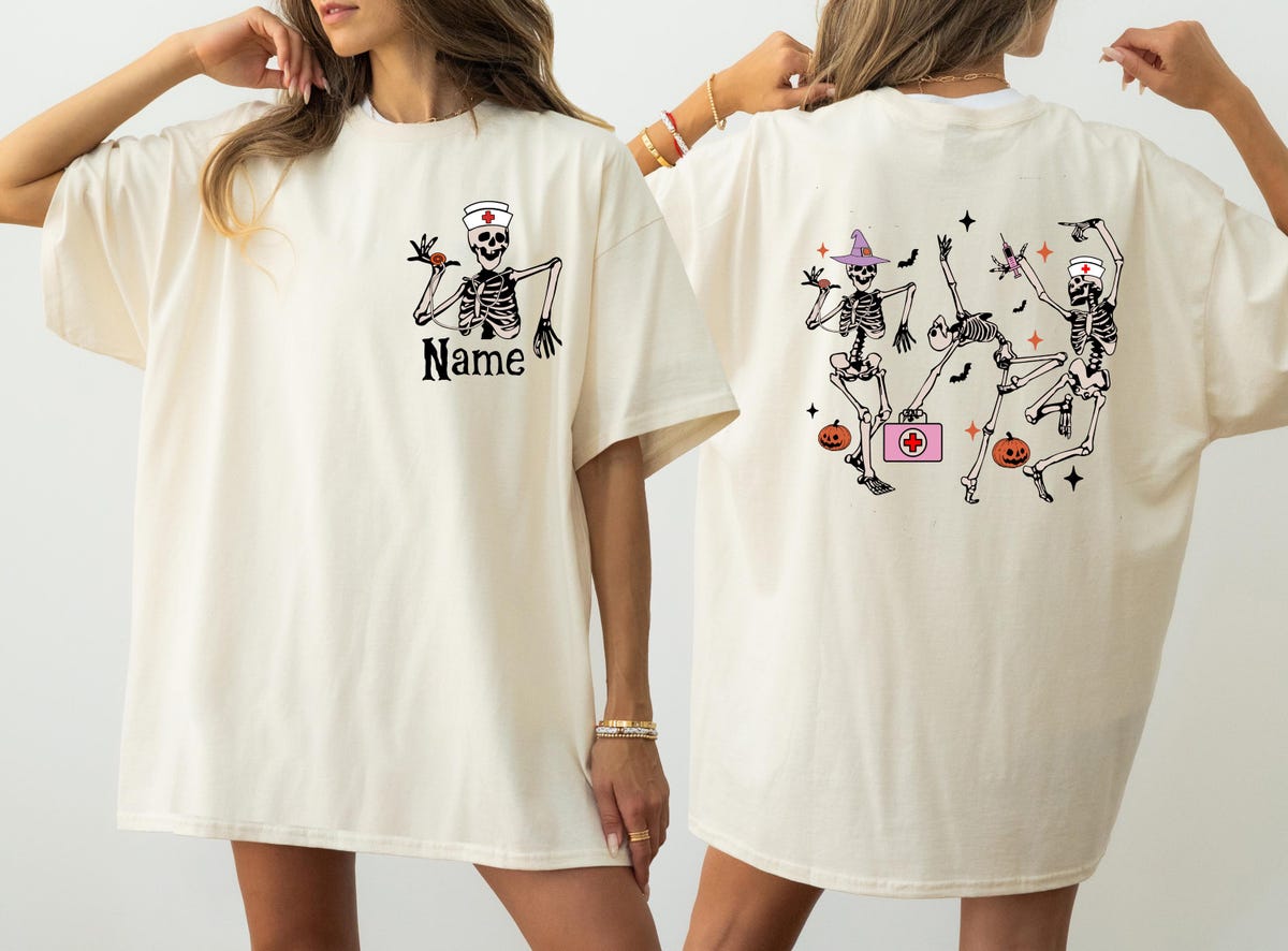 Personalized Nurse Skeleton Shirt, Spooky Pumpkin, Funny Nurse Tee, Skeleton Dance