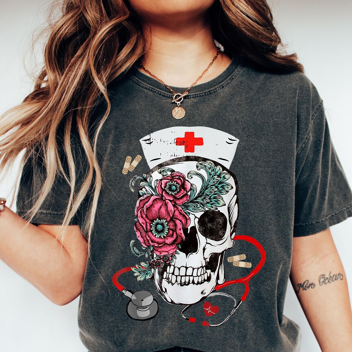 Rose Skull Nurse Halloween Shirt, Nursing T-shirt, Nurse Work Shirt, Gift For Nurse