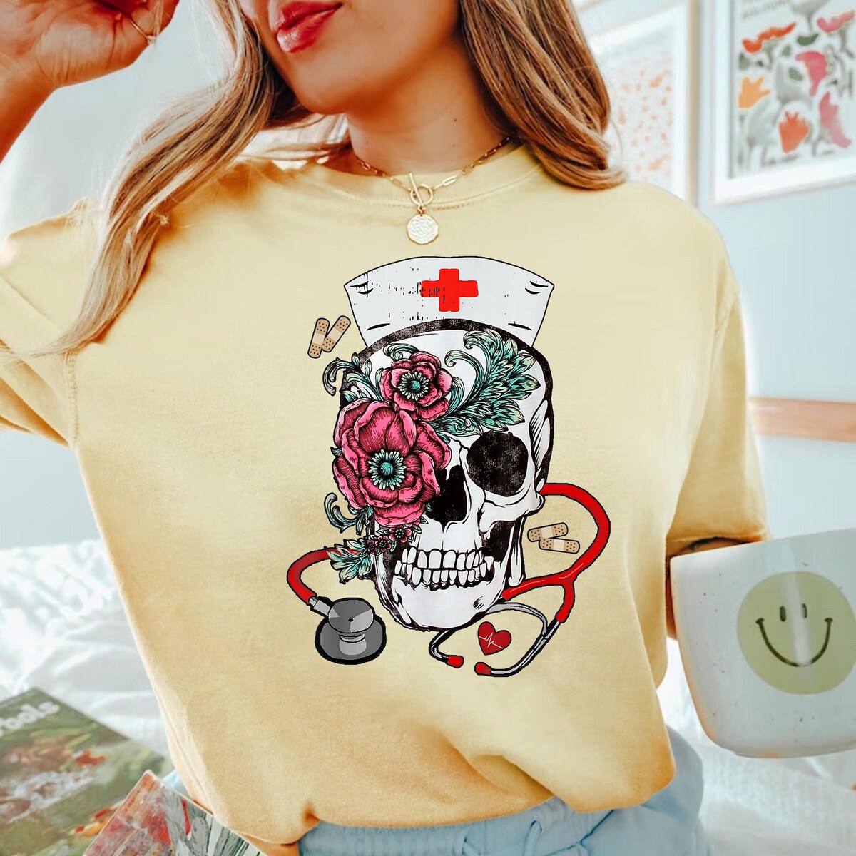 Rose Skull Nurse Halloween Shirt, Nursing T-shirt, Nurse Work Shirt, Gift For Nurse