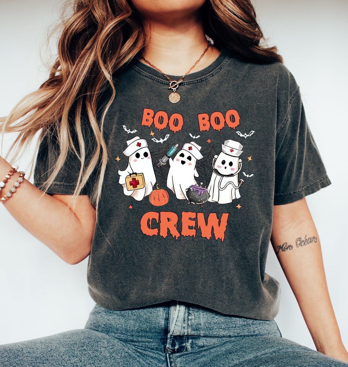 Boo Crew Halloween Nurse Shirt, Cute Ghost Nurse Tee for Sale