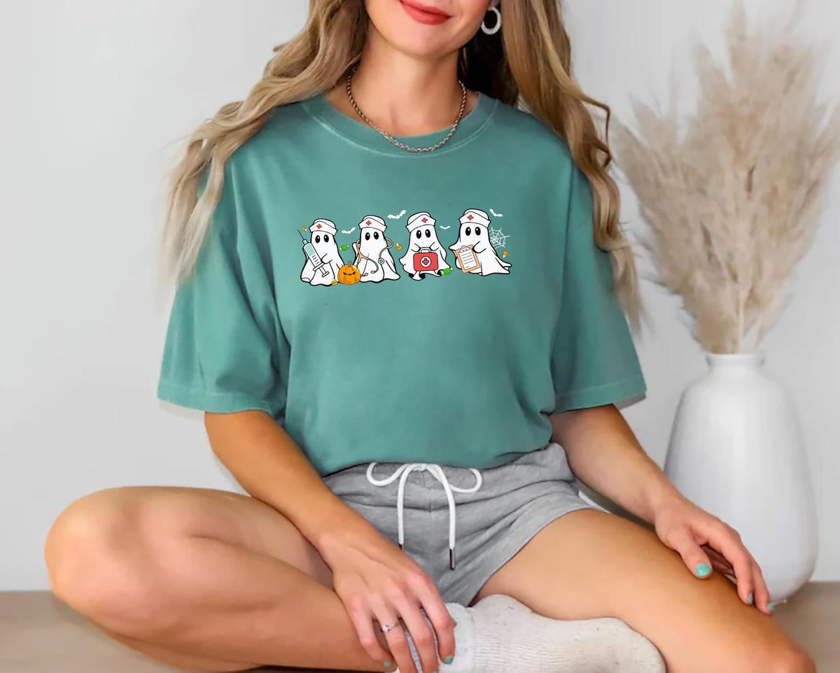 Comfort Colors Ghost Nurse Halloween Shirt, Funny Spooky Nurse Tee