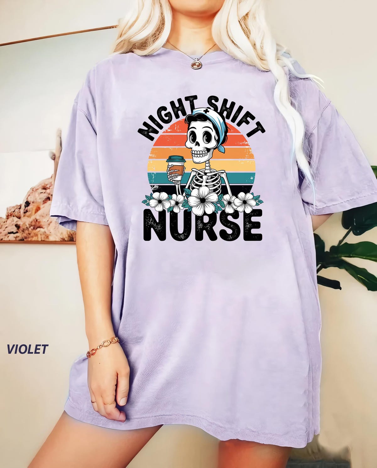 Skeleton Halloween Nurse RN T-Shirt, Funny Night Shift Tee for Women