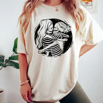 Aesthetic Skeleton Lesbian Couple Shirt, Matching Queer Love Apparel, Pride Month, Gay Gift
