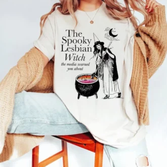 Vintage Lesbian Witch Shirt, Halloween Lesbian Costume, Spooky LGBTQ+ Pride Gift, Queer Gifts