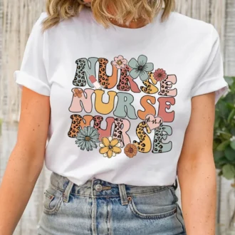Wild Flowers Nurse T-Shirt, Retro RN Shirt, Cute New Nurse Gifts, Nurse Appreciation